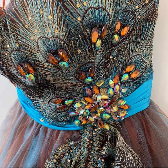 Strapless Short Ball gown Faux Peacock Lace Embroidery Prom Wedding Dress Size S - Picture 5 of 16